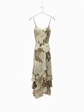 Taupe & Cream Floral Tiered Fairy Maxi Dress